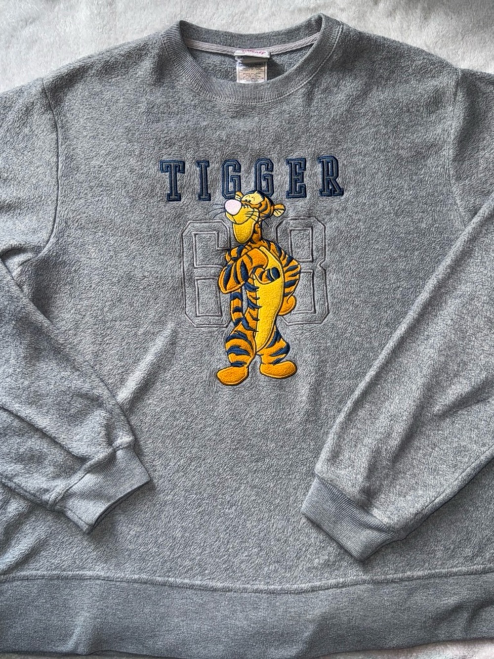 Vintage Disney Gray Sweatshirt with Yellow Tigger and Navy Lettering